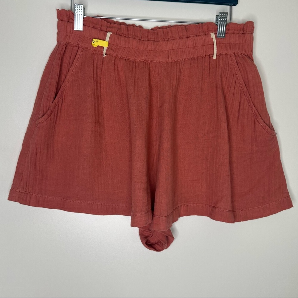 Free People high Waist shorts orange elastic waist lightweight size Large